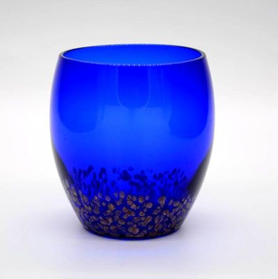 Solid Cobalt Blue Whisky Tumbler Glass With Golden Stone