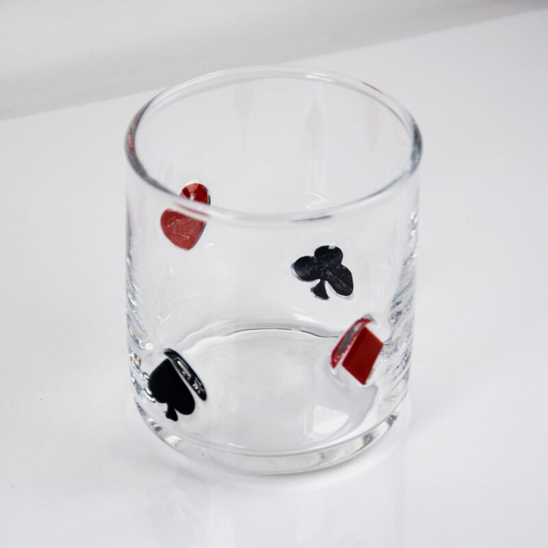 qualité Icon de poker soufflé à la main verre de whisky, 400 ml de verre clair avec le cœur, épée, club et costumes de diamants, verre à l'ancienne pour le whisky, cocktails, jus usine