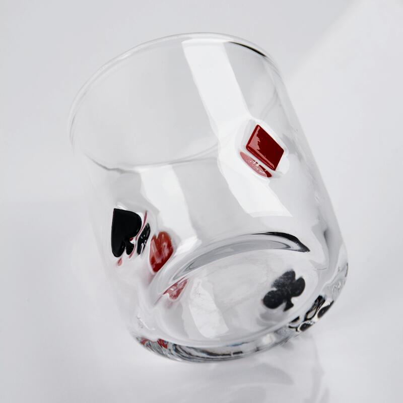 qualité Icon de poker soufflé à la main verre de whisky, 400 ml de verre clair avec le cœur, épée, club et costumes de diamants, verre à l'ancienne pour le whisky, cocktails, jus usine