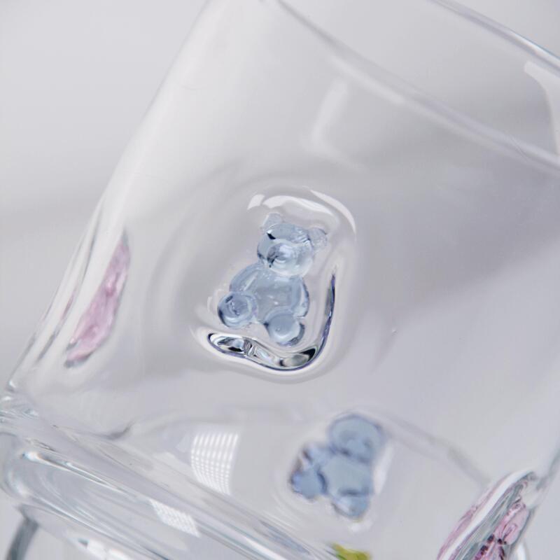 qualité Bouffé à la main, verre à icône d'ours en caoutchouc, 400 ml de verre clair avec un ours coloré mignon, verre de jus de whisky amusant pour les enfants adultes, cadeau mignon de barware usine