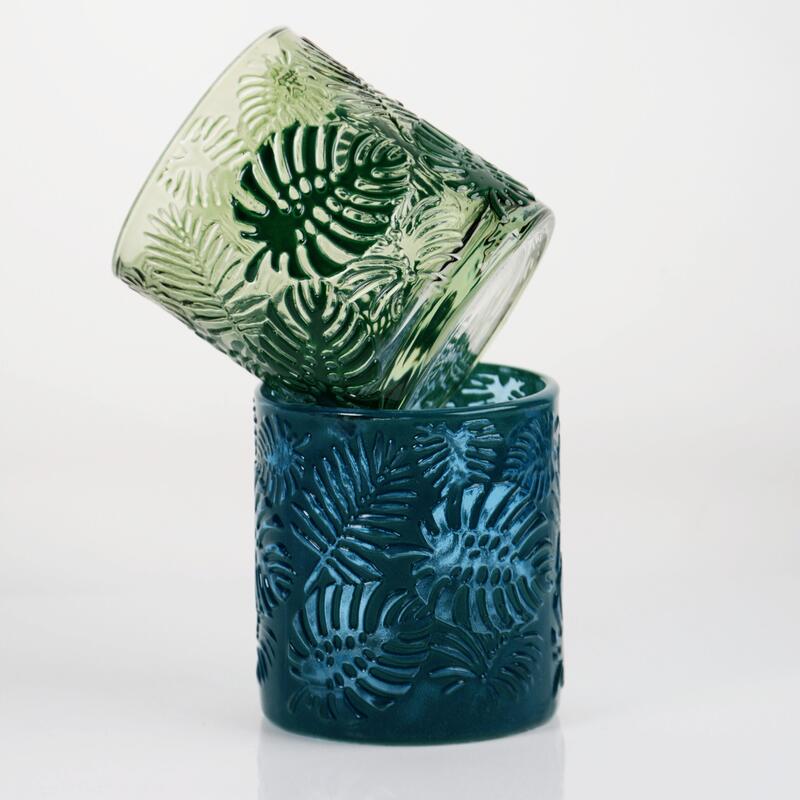 qualité Bougeoir en verre Monstera tropicale gaufré avec une capacité de 200 ml en cristal sans plomb usine