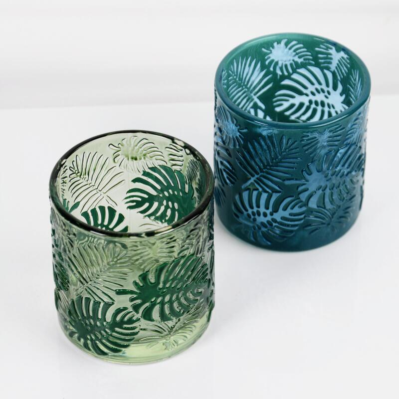 qualité Bougeoir en verre Monstera tropicale gaufré avec une capacité de 200 ml en cristal sans plomb usine