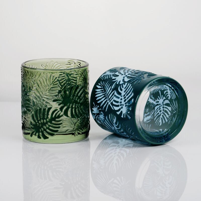 qualité Bougeoir en verre Monstera tropicale gaufré avec une capacité de 200 ml en cristal sans plomb usine