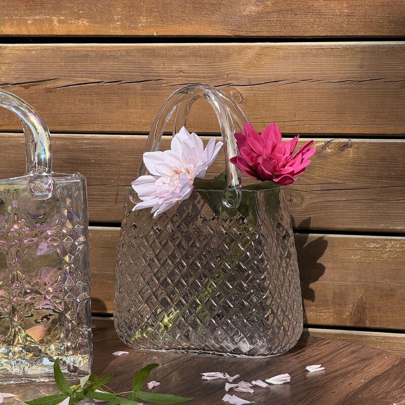 qualité Hand-Blown Diamond Pattern Glass Handbag Vase - Versatile Decorative Centerpiece for Home & Wedding Decor usine