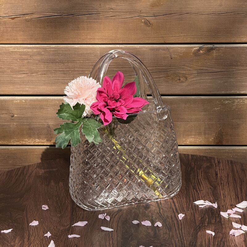 qualité Hand-Blown Diamond Pattern Glass Handbag Vase - Versatile Decorative Centerpiece for Home & Wedding Decor usine
