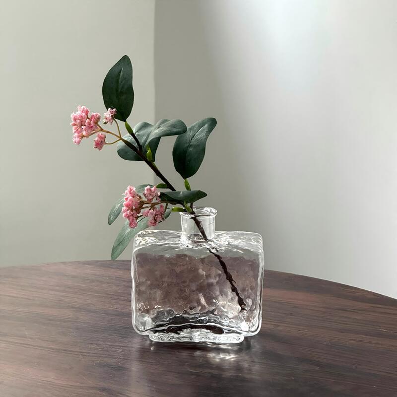 qualité Rectangular Clear Hammered Glass Vase - Modern Minimalist Decorative Flower Vase for Table Centerpiece usine