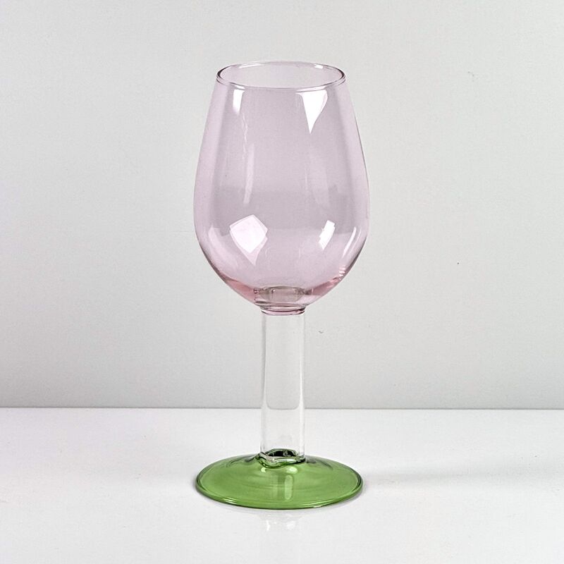 Qualité Hand Blown Borosilicate Stemmed Wine & Cocktail Glass Set, Pink Bowl with Green Hollow Stem Base, Colored Spray Tinted Art Goblets for Bar, Wedding & Table Decor usine