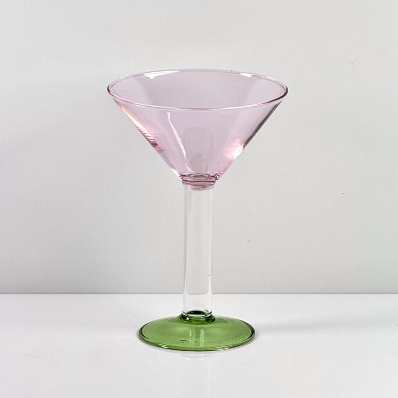 Qualité Hand Blown Borosilicate Stemmed Wine & Cocktail Glass Set, Pink Bowl with Green Hollow Stem Base, Colored Spray Tinted Art Goblets for Bar, Wedding & Table Decor usine