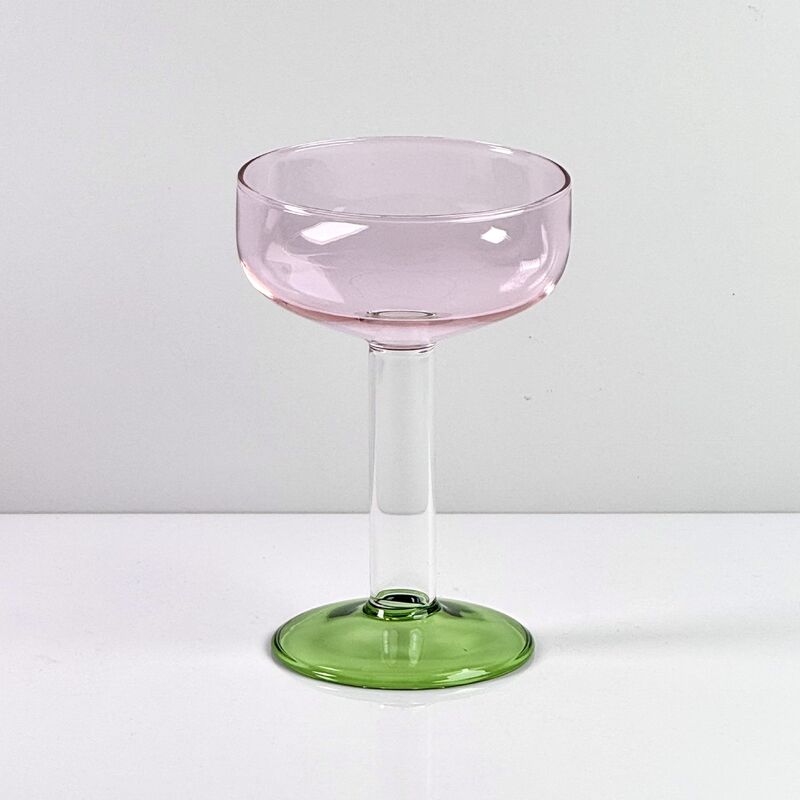 Qualité Hand Blown Borosilicate Stemmed Wine & Cocktail Glass Set, Pink Bowl with Green Hollow Stem Base, Colored Spray Tinted Art Goblets for Bar, Wedding & Table Decor usine