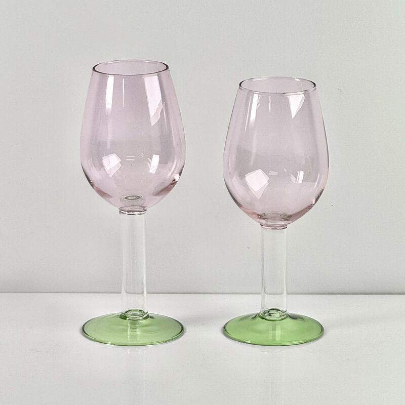 Qualité Hand Blown Borosilicate Stemmed Wine & Cocktail Glass Set, Pink Bowl with Green Hollow Stem Base, Colored Spray Tinted Art Goblets for Bar, Wedding & Table Decor usine
