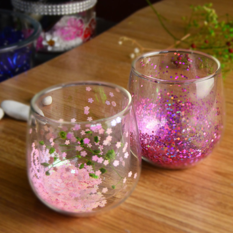 qualité Coupe à café en verre à double paroi décoratif Glitter Tumbler usine
