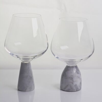 qualité Verre à vin en cristal soufflé à la main avec une base en marbre gris moderne, bol ultra clair, parfait pour les dîners et tous les jours usine