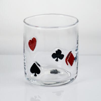 qualité Icon de poker soufflé à la main verre de whisky, 400 ml de verre clair avec le cœur, épée, club et costumes de diamants, verre à l'ancienne pour le whisky, cocktails, jus usine