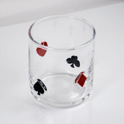 qualité Icon de poker soufflé à la main verre de whisky, 400 ml de verre clair avec le cœur, épée, club et costumes de diamants, verre à l'ancienne pour le whisky, cocktails, jus usine