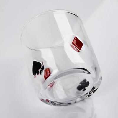 qualité Icon de poker soufflé à la main verre de whisky, 400 ml de verre clair avec le cœur, épée, club et costumes de diamants, verre à l'ancienne pour le whisky, cocktails, jus usine