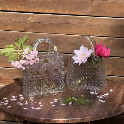 qualité Hand-Blown Diamond Pattern Glass Handbag Vase - Versatile Decorative Centerpiece for Home & Wedding Decor usine