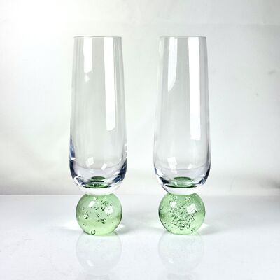 qualité Ensemble de 2 flûtes à champagne soufflées à la main, base sphérique à bulles vertes, flûtes modernes sans pied pour vin pétillant, prosecco, décoration intérieure usine