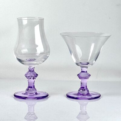 qualité 4‑Pack Vintage Purple Stem Wine Glasses, Assorted Shapes Clear Cup with Decorative Purple Stem, Handblown Glass Goblets for Wedding Party Home Tabletop Decoration usine