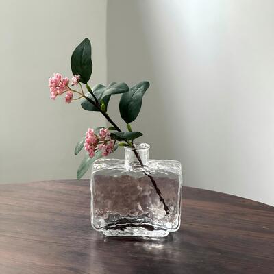 qualité Rectangular Clear Hammered Glass Vase - Modern Minimalist Decorative Flower Vase for Table Centerpiece usine