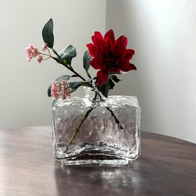 qualité Rectangular Clear Hammered Glass Vase - Modern Minimalist Decorative Flower Vase for Table Centerpiece usine