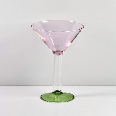 Qualité Hand Blown Borosilicate Stemmed Wine & Cocktail Glass Set, Pink Bowl with Green Hollow Stem Base, Colored Spray Tinted Art Goblets for Bar, Wedding & Table Decor usine