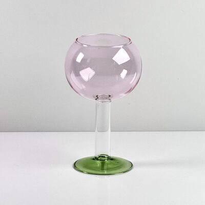 Qualité Hand Blown Borosilicate Stemmed Wine & Cocktail Glass Set, Pink Bowl with Green Hollow Stem Base, Colored Spray Tinted Art Goblets for Bar, Wedding & Table Decor usine