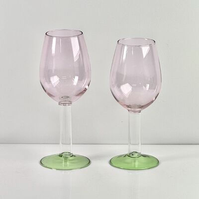 Qualité Hand Blown Borosilicate Stemmed Wine & Cocktail Glass Set, Pink Bowl with Green Hollow Stem Base, Colored Spray Tinted Art Goblets for Bar, Wedding & Table Decor usine