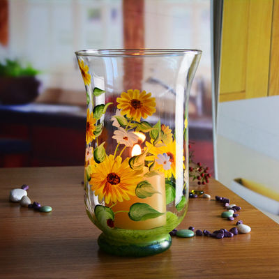qualité Porte-bougies en verre à motifs de tournesol peints à la main pour la maison usine