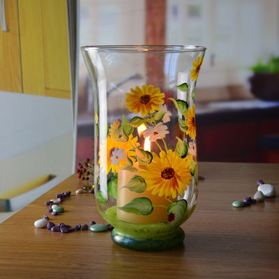 qualité Porte-bougies en verre à motifs de tournesol peints à la main pour la maison usine