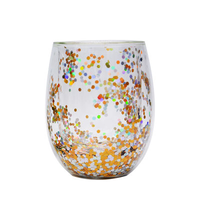 qualité 13 oz Borosilicate personnalisé Double Paroi Tumbler Verres à boire avec des paillettes colorées à l'intérieur usine