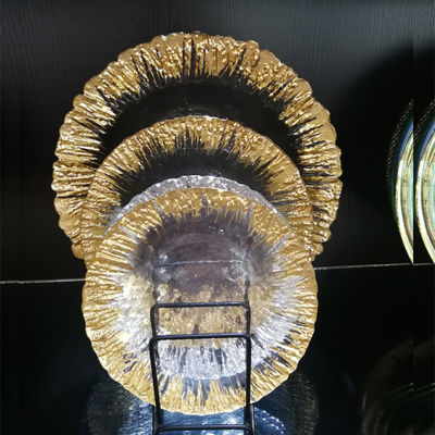 qualité Plaques de recharge en verre de couleur dorée, plaques de recharge décoratives pour le mariage usine