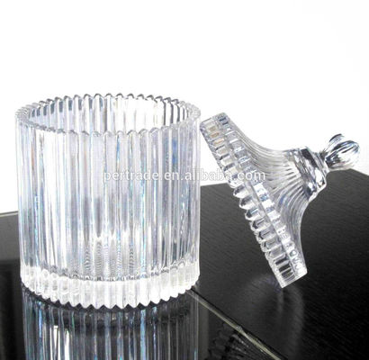 qualité maison Bandes en relief Grand récipient en verre avec couvercle usine