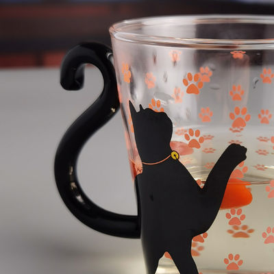 qualité Mug en verre de thé de chat noir en borosilicate avec poignée de queue de couleur usine