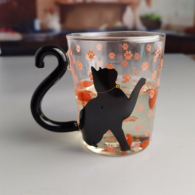 qualité Mug en verre de thé de chat noir en borosilicate avec poignée de queue de couleur usine