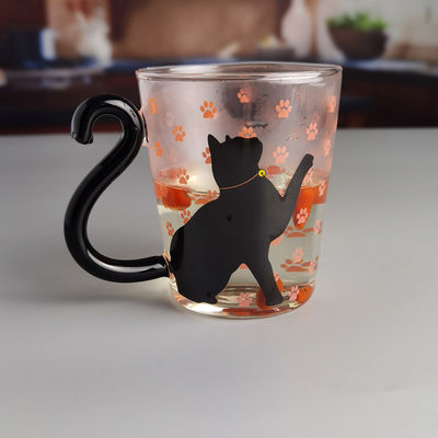 qualité Mug en verre de thé de chat noir en borosilicate avec poignée de queue de couleur usine