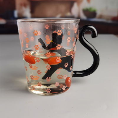 qualité Mug en verre de thé de chat noir en borosilicate avec poignée de queue de couleur usine