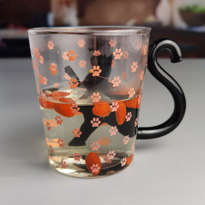 qualité Mug en verre de thé de chat noir en borosilicate avec poignée de queue de couleur usine