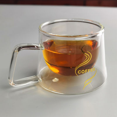 qualité 200 ml de borosilicate double couche tasse de café en verre avec logo doré usine